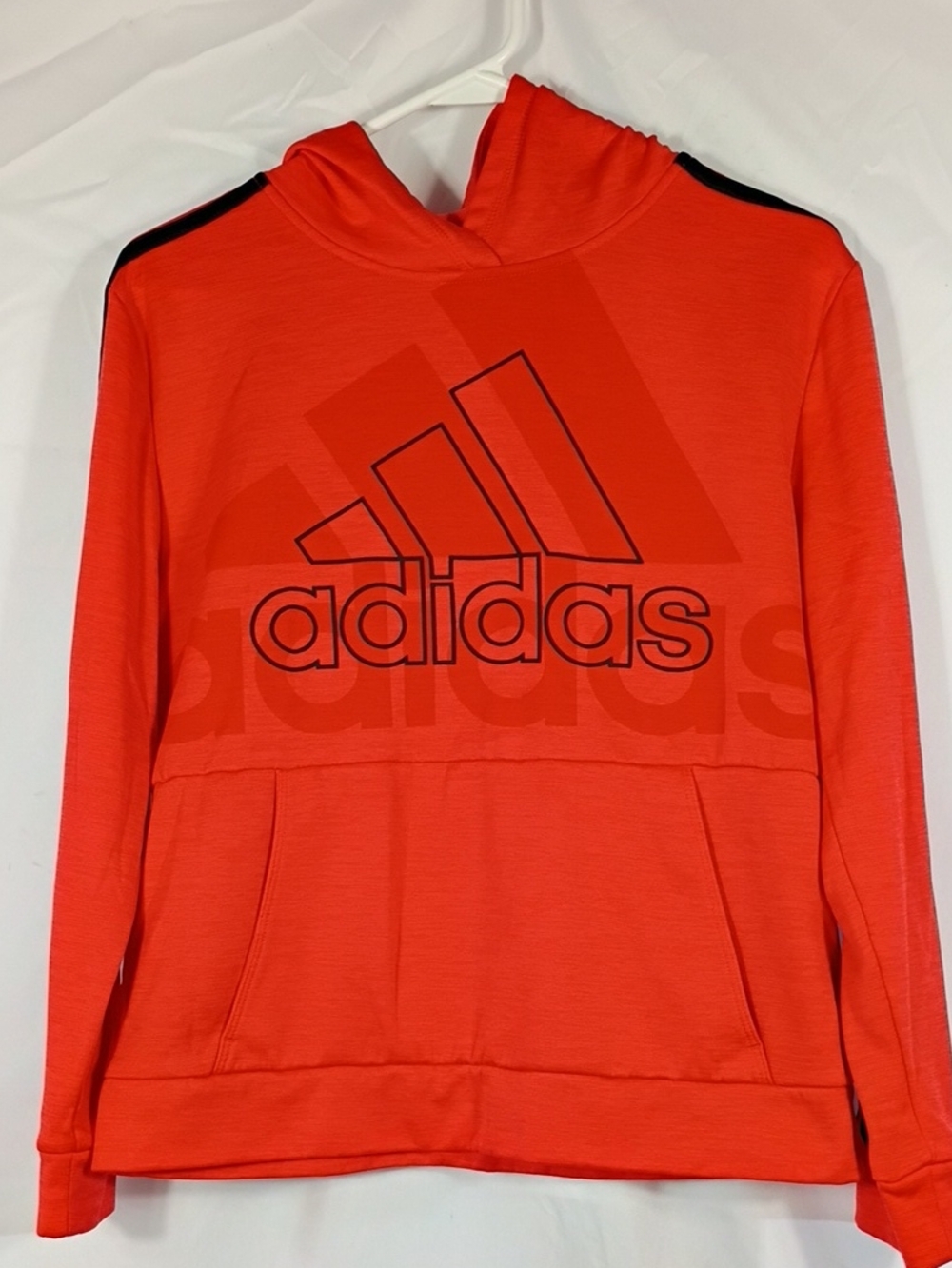 EUC Adidas Boys' Red Hooded Pullover Sweatshirt Black Logo Sz Large 14/16 Active